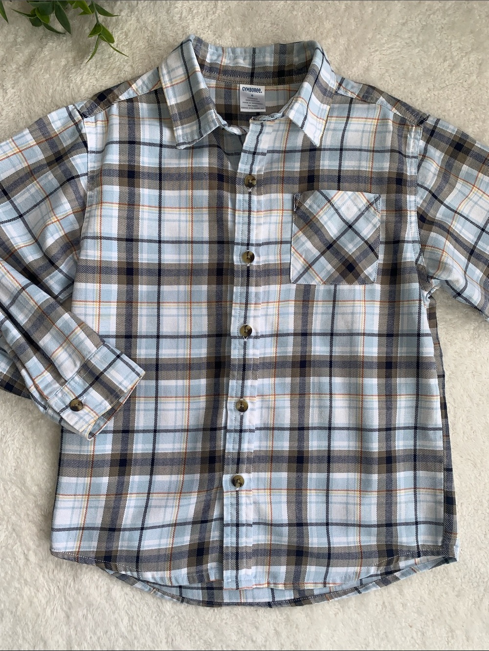 Gymboree Light Blue Plaid Button Down Shirt 6 EUC